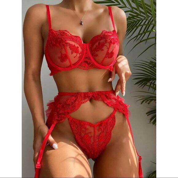 Sexy Sheer Floral Embroidered Lingerie Set - Picture 1 of 8